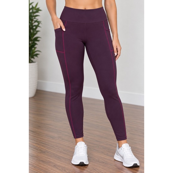 Active Booty Pants - Active Booty  Women's High-Rise Pocket Leggings in Burgundy, Size 1X